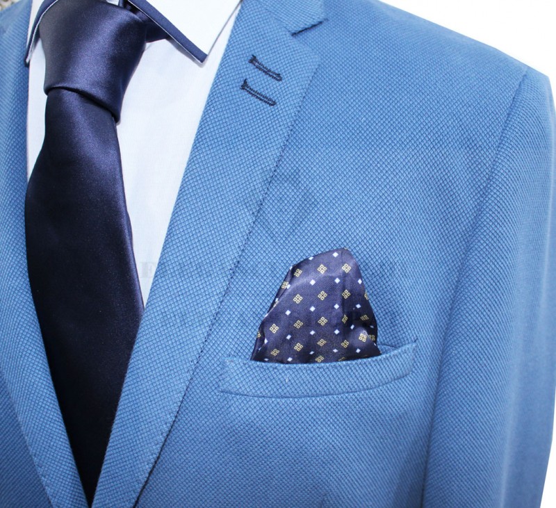                                                         Pamut béleletlen elasztikus slim zakó - Kék Férfi kabát, zakó